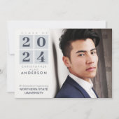 Afgestudeerd | Modern Squares Gray & Navy Foto Kaart (Voorkant)