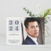 Afgestudeerd | Modern Squares Gray & Navy Foto Kaart (Staand voorkant)