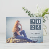 Afgestudeerd | Modern Squares Navy Blue Photo Kaart (Staand voorkant)