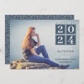 Afgestudeerd | Modern Squares Navy Blue Photo Kaart (Voorkant / Achterkant)