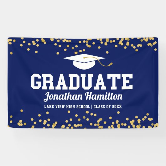 Afgestudeerd Navy Blue Afstudeerfeest Spandoek (Horizontaal)