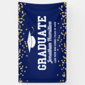 Afgestudeerd Navy Blue Afstudeerfeest Spandoek (Verticaal)