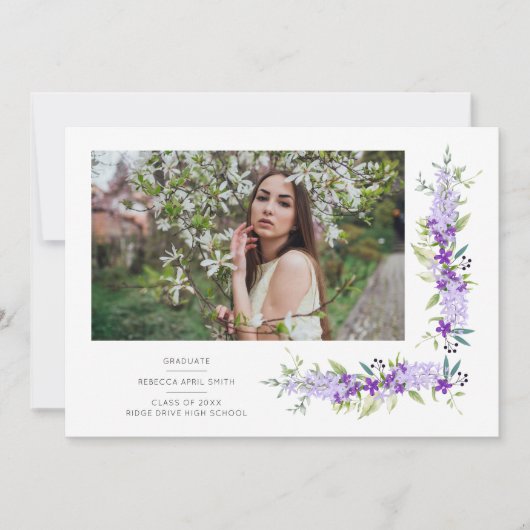 Afgestudeerd Romantische Paarse Tinten Bloemen Fot Kaart (Voorkant)