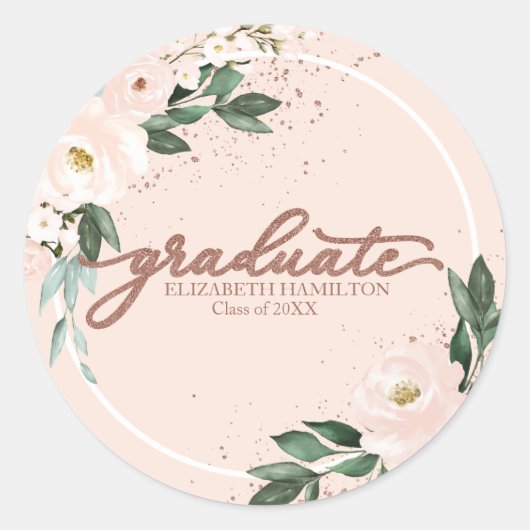 Afgestudeerd Roze Blush Bloemendesign Afstudeerfee Ronde Sticker (Voorkant)