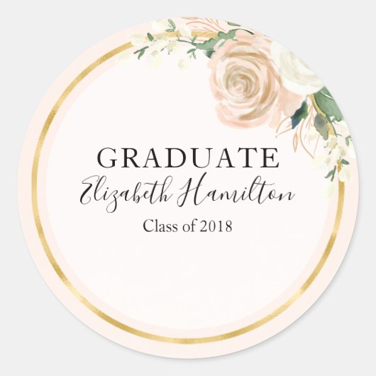 Afgestudeerd Roze Blush & Folie Goud Modern Chic B Ronde Sticker (Voorkant)