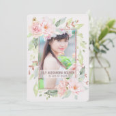 Afgestudeerd | Waterverf Blush Roos Floral Kaart (Staand voorkant)