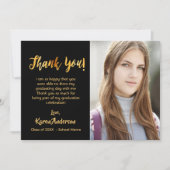 Afgestudeerd zwart goud foto bedankt kaart (Voorkant)