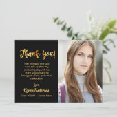 Afgestudeerd zwart goud foto bedankt kaart (Staand voorkant)