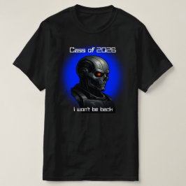 Afgestudeerde Cyber Skull Blauwe Gloed Robot Hoofd T-shirt