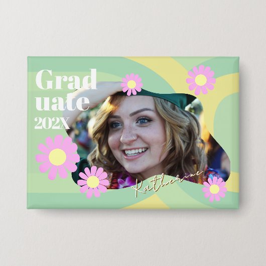 Afgestudeerde Daisy Foto Groen Button (Voorkant)