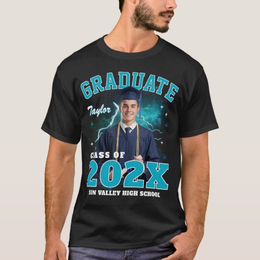 Afgestudeerde eindexamenklas aangepaste foto bootl t-shirt (Voorkant)