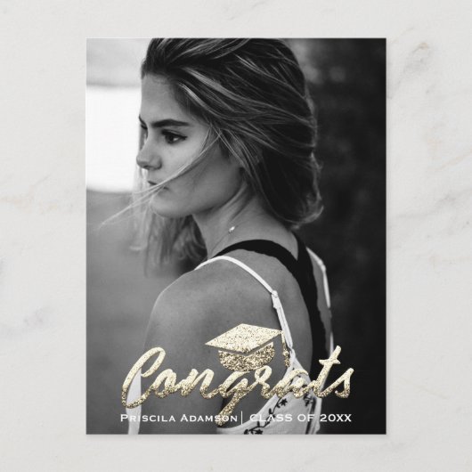 Afgestudeerde Foto Jaar Naam Goud Glitter Briefkaart (Voorkant)