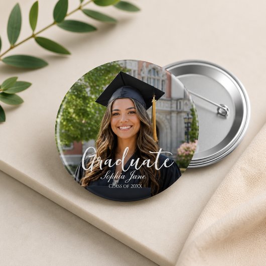 Afgestudeerde Foto Naam Jaar Afstuderen Ouder  Ronde Button 5,7 Cm