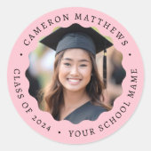 Afgestudeerde foto roze golvende rand afstuderen ronde sticker (Voorkant)