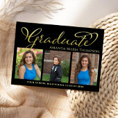 Afgestudeerde fotocollage Zwart en Goud Eenvoudig Aankondiging
