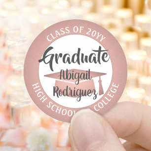 Afgestudeerde Klas Jaar Roze Roos Goud Zwart Moder Ronde Sticker