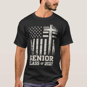 Afgestudeerde klas van 2027 Vlag van de VS Kruis C T-shirt