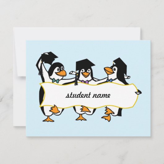 Afgestudeerde pinguïns met spandoek aankondiging (Voorkant)