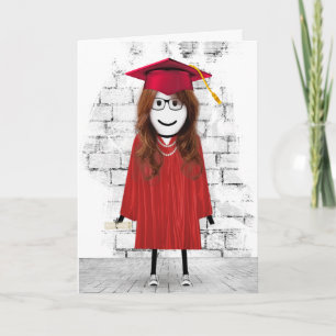 Afgestudeerde Stokpoppetje met Haar en Diploma Kaart