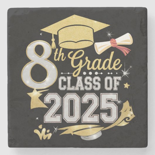 Afgestudeerde van de 8e klas van 2025 Afstuderen Stenen Onderzetter (Voorkant)
