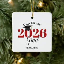Afgestudeerde van de klas van 2026 Modern Rood en  Keramisch Ornament