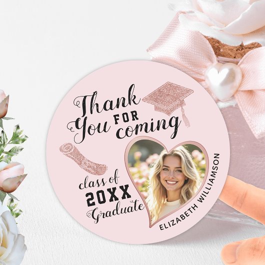 Afgestudeerden Foto Blush Roze Afstuderen Bedankt Ronde Sticker