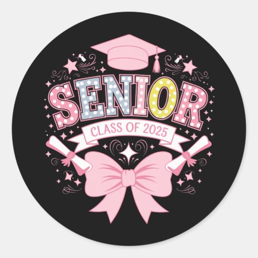 Afgestudeerdenklas van 2025 Afstudeerfeest Roze Co Ronde Sticker (Voorkant)