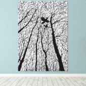 Afgetekende raven in de winterbomen canvas afdruk (Insitu (Houten vloer))