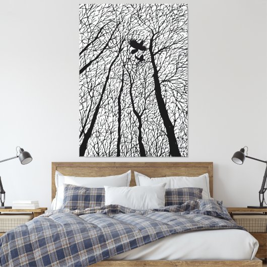 Afgetekende raven in de winterbomen canvas afdruk (Insitu (Slaapkamer))