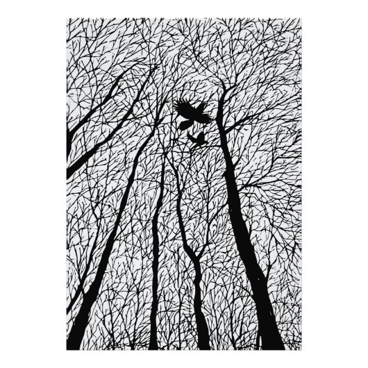 Afgetekende raven in de winterbomen foto afdruk (Voorkant)