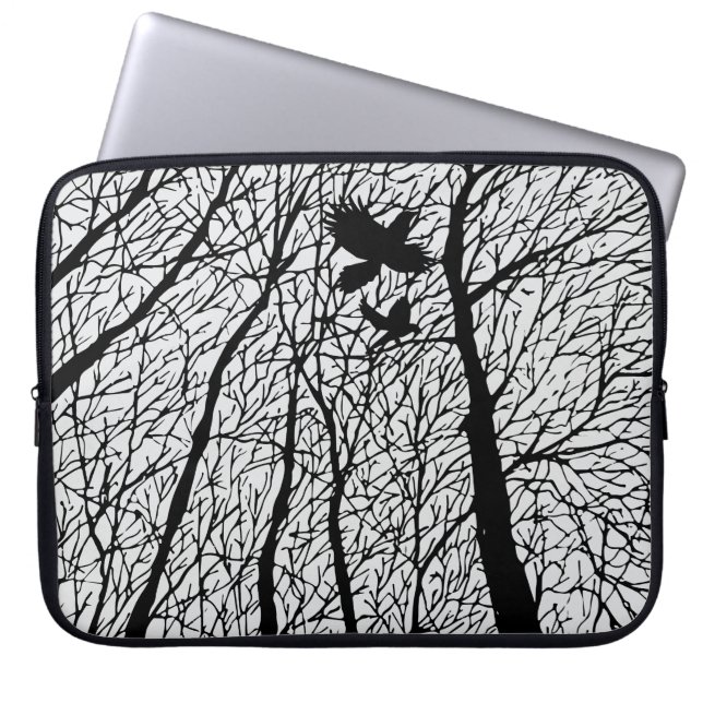Afgetekende raven in de winterbomen laptop sleeve (Voorkant)