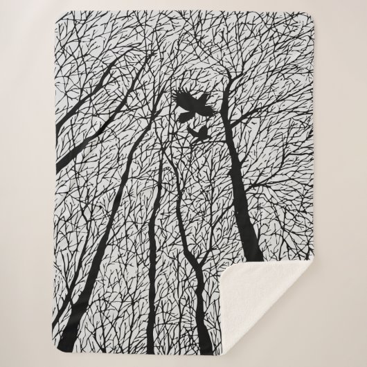 Afgetekende raven in de winterbomen sherpa deken (Voorkant)