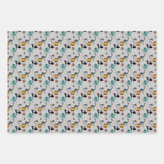 afgetild piraatpatroon voor jongens inpakpapier vel (Voorkant 3)