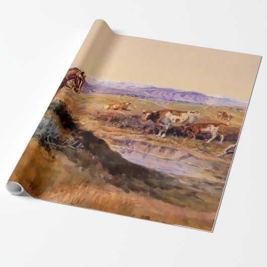 “Afgetuigd” Westerse kunst van Charles M Russell Cadeaupapier (Uitgerold)