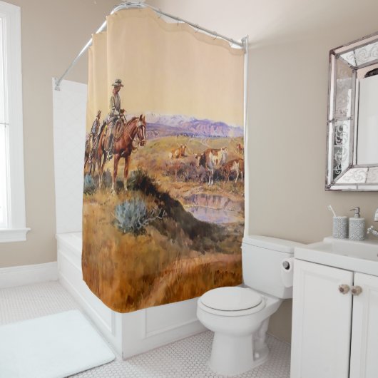 “Afgetuigd” Westerse kunst van Charles M Russell Douchegordijn (In situ)