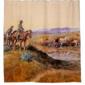 “Afgetuigd” Westerse kunst van Charles M Russell Douchegordijn (Voorkant)