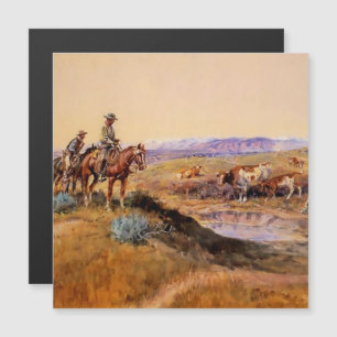 “Afgetuigd” Westerse kunst van Charles M Russell Magnetische Uitnodiging