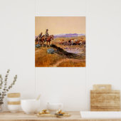 “Afgetuigd” Westerse kunst van Charles M Russell Poster (Keuken)
