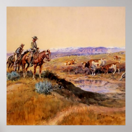 “Afgetuigd” Westerse kunst van Charles M Russell Poster (Voorkant)