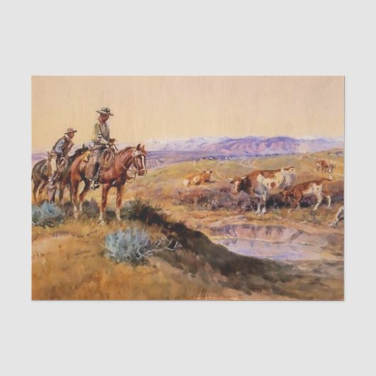 “Afgetuigd” Westerse kunst van Charles M Russell Tissuepapier (Voorkant)