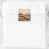 “Afgetuigd” Westerse kunst van Charles M Russell Vierkante Sticker (Tas)