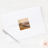 “Afgetuigd” Westerse kunst van Charles M Russell Vierkante Sticker (Envelop)
