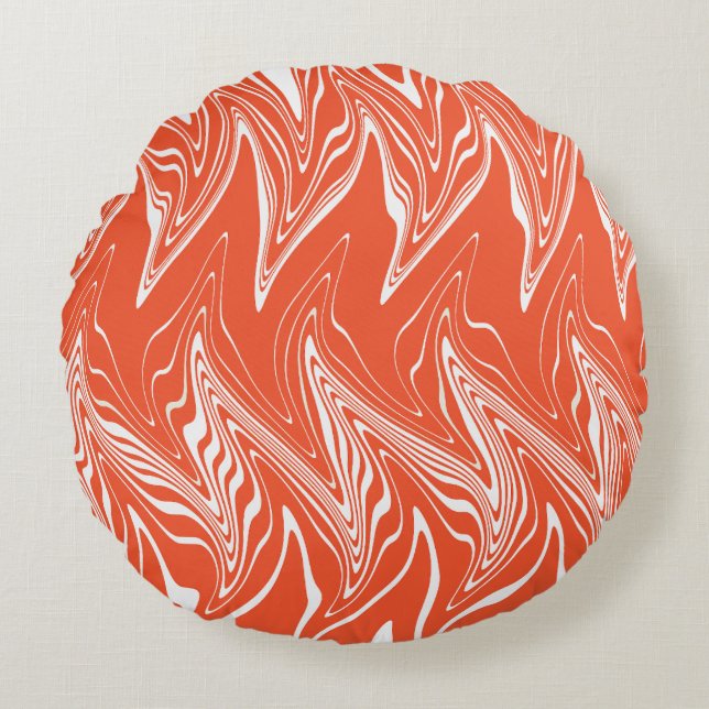 Afgevarieerd - Oranje en wit Rond Kussen (Voorkant)