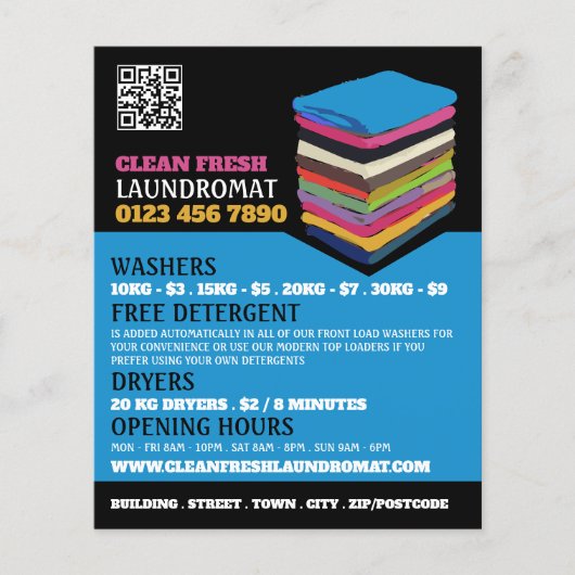 Afgevouwen kleding, wasgoed, reinigingsdiensten flyer (Voorkant)
