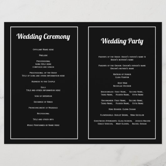 Afgevouwen programma voor zwarte en witte bloemen (Achterkant)