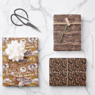 afgewerkt koffiepartijpatroon inpakpapier vel