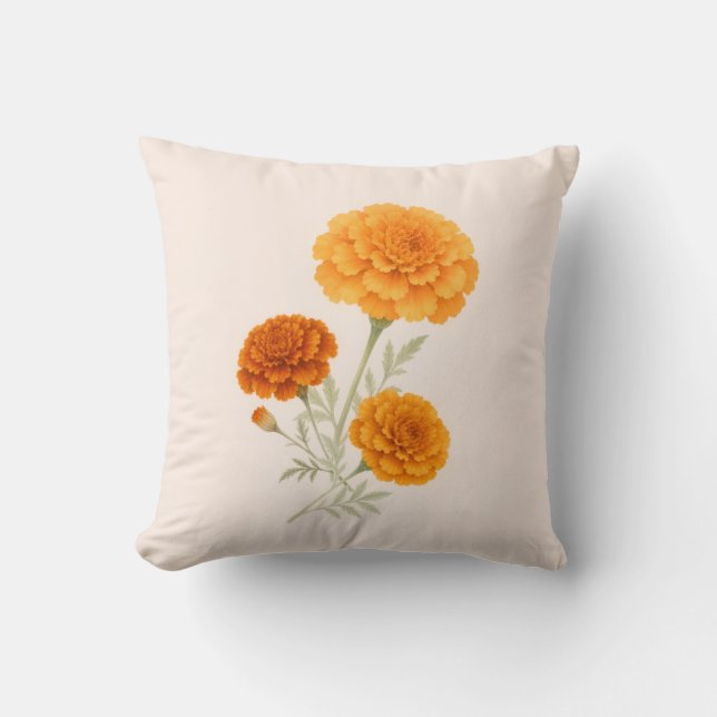 Afgewerkte Marigold Boeket Worp Kussen (Voorkant)
