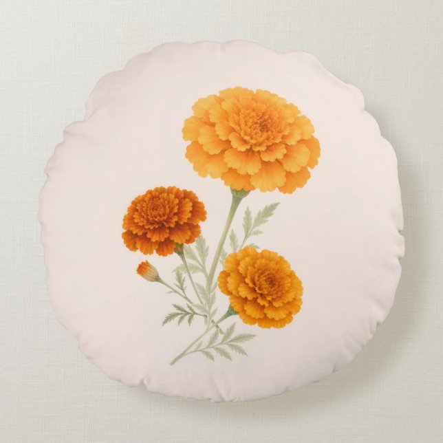 Afgewerkte Marigold Boeket Worp Kussen (Voorkant)