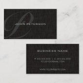 Afgewerkte Monogram BLACK Linnen textuur- Visitekaartje (Voorkant / Achterkant)