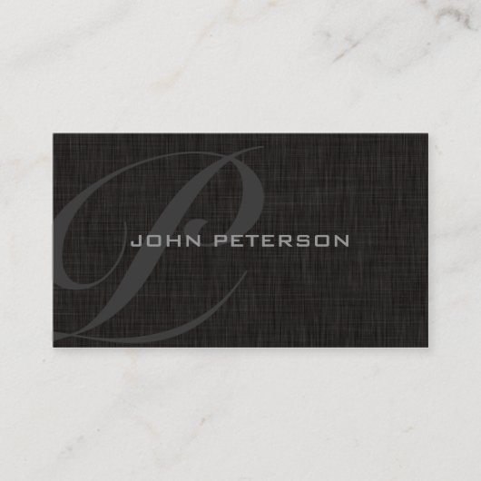 Afgewerkte Monogram BLACK Linnen textuur- Visitekaartje (Voorkant)